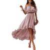 imageLYANER Womens Two Pieces Outfits Off Shoulder Crop Top and High Low Skirt SetPink