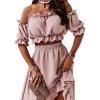imageLYANER Womens Two Pieces Outfits Off Shoulder Crop Top and High Low Skirt SetPink