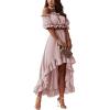 imageLYANER Womens Two Pieces Outfits Off Shoulder Crop Top and High Low Skirt SetPink