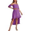 imageLYANER Womens Two Pieces Outfits Off Shoulder Crop Top and High Low Skirt SetPurple