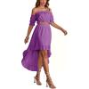 imageLYANER Womens Two Pieces Outfits Off Shoulder Crop Top and High Low Skirt SetPurple