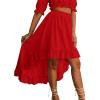imageLYANER Womens Two Pieces Outfits Off Shoulder Crop Top and High Low Skirt SetRed