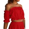 imageLYANER Womens Two Pieces Outfits Off Shoulder Crop Top and High Low Skirt SetRed