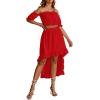 imageLYANER Womens Two Pieces Outfits Off Shoulder Crop Top and High Low Skirt SetRed
