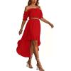 imageLYANER Womens Two Pieces Outfits Off Shoulder Crop Top and High Low Skirt SetRed