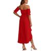 imageLYANER Womens Two Pieces Outfits Off Shoulder Crop Top and High Low Skirt SetRed