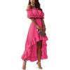 imageLYANER Womens Two Pieces Outfits Off Shoulder Crop Top and High Low Skirt SetRose