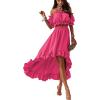 imageLYANER Womens Two Pieces Outfits Off Shoulder Crop Top and High Low Skirt SetRose