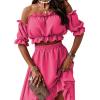 imageLYANER Womens Two Pieces Outfits Off Shoulder Crop Top and High Low Skirt SetRose