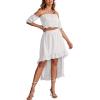 imageLYANER Womens Two Pieces Outfits Off Shoulder Crop Top and High Low Skirt SetWhite