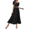 imageLYANER Womens 2 Pcs Outfits Wrap Tie Short Sleeve Crop Top Ruffle Maxi Skirt SetBlack