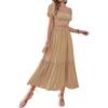 imageLYANER Womens 2 Pcs Outfits Wrap Tie Short Sleeve Crop Top Ruffle Maxi Skirt SetLight Khaki