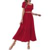 imageLYANER Womens 2 Pcs Outfits Wrap Tie Short Sleeve Crop Top Ruffle Maxi Skirt SetRed
