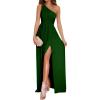 imageLYANER Womens One Shoulder High Split Sleeveless Ruched Sexy Cocktail Maxi Long DressDark Green