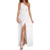 imageLYANER Womens One Shoulder High Split Sleeveless Ruched Sexy Cocktail Maxi Long DressWhite