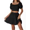 imageLYANER Womens Two Pieces Outfits Frill Smock Square Neck Top and Skirts Suit SetsBlack