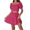 imageLYANER Womens Two Pieces Outfits Frill Smock Square Neck Top and Skirts Suit SetsRose