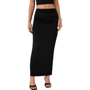 imageLYANER Womens High Waist Ruched Bodycon Party Maxi Long Pencil SkirtBlack