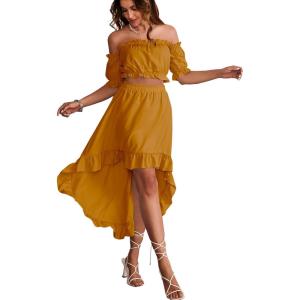 imageLYANER Womens Two Pieces Outfits Off Shoulder Crop Top and High Low Skirt SetGinger