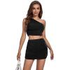 imageLYANER Womens 2 Piece Outfits One Shoulder Crop Top and Mini Skirt SetBlack