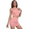imageLYANER Womens 2 Piece Outfits One Shoulder Crop Top and Mini Skirt SetLight Pink