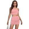 imageLYANER Womens 2 Piece Outfits One Shoulder Crop Top and Mini Skirt SetLight Pink