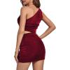 imageLYANER Womens 2 Piece Outfits One Shoulder Crop Top and Mini Skirt SetWine Red