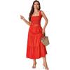 imageLYANER Womens 2 Piece Outfits Sleeveless Crop Top and High Waist Midi Skirt Set With PocketsRed