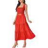 imageLYANER Womens 2 Piece Outfits Sleeveless Crop Top and High Waist Midi Skirt Set With PocketsRed