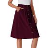 imageLYANER Womens Button Front Hight Waist Aline Loose Work Midi Skirt with Pocket Wine Red XLarge