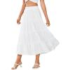 imageLYANER Womens Casual Elastic High Waist Layer Ruffle A Line Swing Long Maxi SkirtWhite