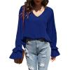 imageLYANER Womens Casual V Neck Tiered Ruffle Bell Long Sleeve Blouse Shirt Tunic TopRoyal Blue