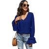 imageLYANER Womens Casual V Neck Tiered Ruffle Bell Long Sleeve Blouse Shirt Tunic TopRoyal Blue