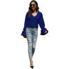 imageLYANER Womens Casual V Neck Tiered Ruffle Bell Long Sleeve Blouse Shirt Tunic TopRoyal Blue