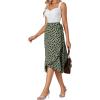 imageLYANER Womens Floral Print Wrap Front Self Tie Knot Ruffle Hem Split Midi SkirtGreen