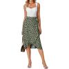 imageLYANER Womens Floral Print Wrap Front Self Tie Knot Ruffle Hem Split Midi SkirtGreen