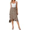 imageLYANER Womens Floral Print Wrap Front Self Tie Knot Ruffle Hem Split Midi SkirtKhaki