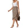 imageLYANER Womens Floral Print Wrap Front Self Tie Knot Ruffle Hem Split Midi SkirtKhaki