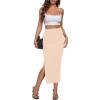 imageLYANER Womens High Waist Stretchy Split Slit Hem Rib Knit Bodycon Midi SkirtBeige