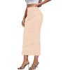 imageLYANER Womens High Waist Stretchy Split Slit Hem Rib Knit Bodycon Midi SkirtBeige