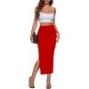 imageLYANER Womens High Waist Stretchy Split Slit Hem Rib Knit Bodycon Midi SkirtRed