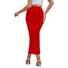 imageLYANER Womens High Waist Stretchy Split Slit Hem Rib Knit Bodycon Midi SkirtRed