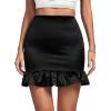 imageLYANER Womens Satin Ruffle Hem High Waist Fishtail Bodycon Mini Short SkirtBlack