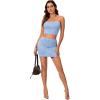 imageLYANER Womens Two Pieces Skirt Sets Strapless Bandeau Crop Tube Tops and Mini SkirtBlue