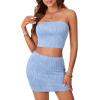 imageLYANER Womens Two Pieces Skirt Sets Strapless Bandeau Crop Tube Tops and Mini SkirtBlue