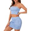 imageLYANER Womens Two Pieces Skirt Sets Strapless Bandeau Crop Tube Tops and Mini SkirtBlue
