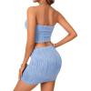 imageLYANER Womens Two Pieces Skirt Sets Strapless Bandeau Crop Tube Tops and Mini SkirtBlue