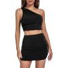 imageLYANER Womens 2 Piece Outfits One Shoulder Crop Top and Mini Skirt SetBlack
