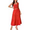 imageLYANER Womens 2 Piece Outfits Sleeveless Crop Top and High Waist Midi Skirt Set With PocketsRed