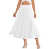 imageLYANER Womens Casual Elastic High Waist Layer Ruffle A Line Swing Long Maxi SkirtWhite